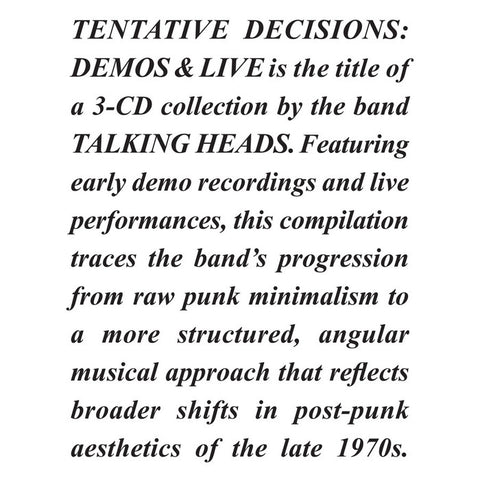 Talking Heads - Tentative Decisions: Demos & Live 3CD